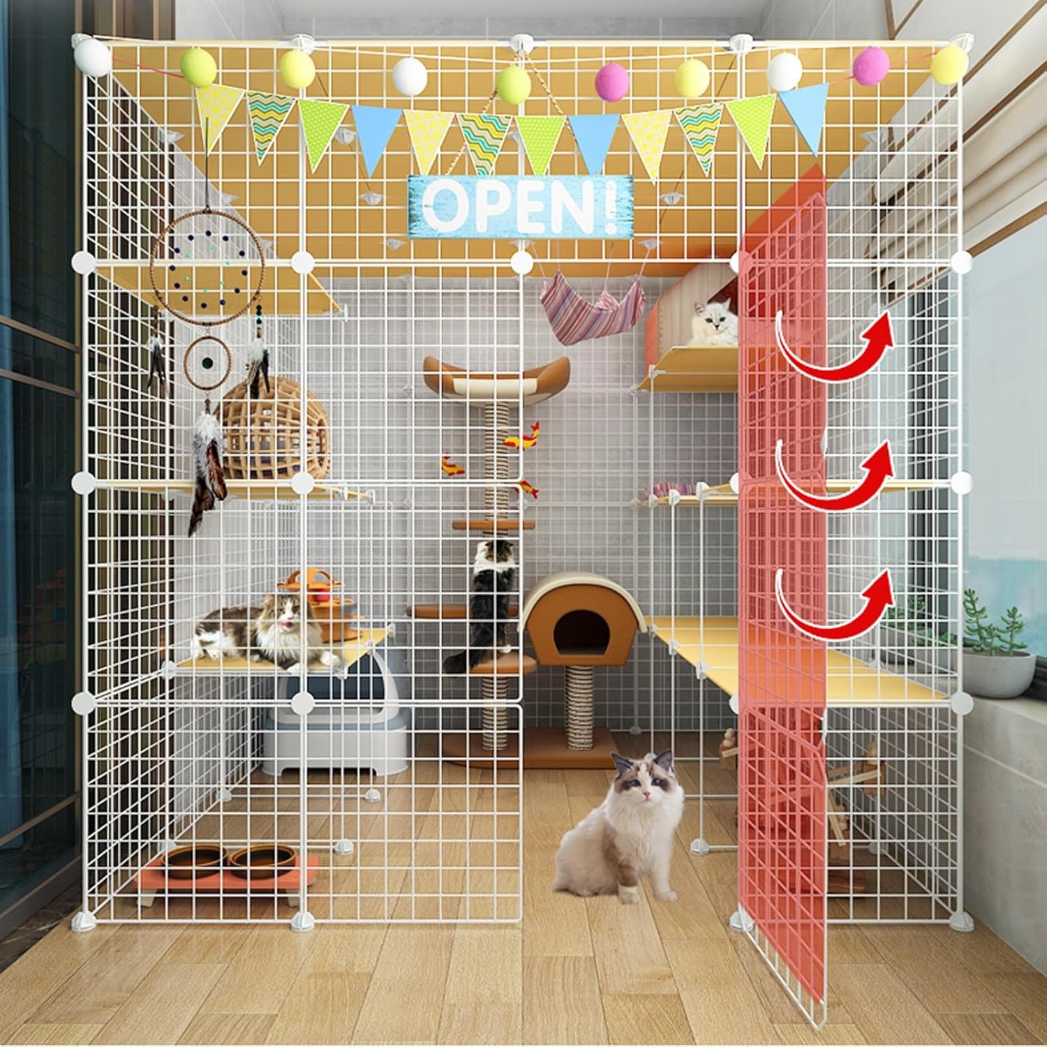 未使用 猫ケージ 木製 おしゃれ 小さめ 3階建て キャットヴィラ